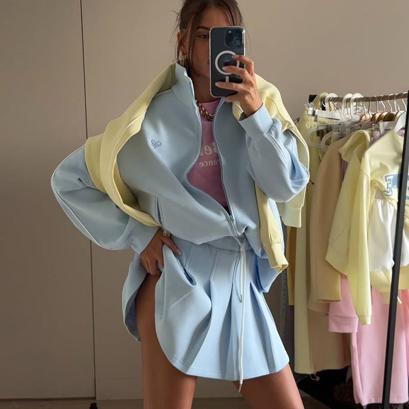 Damen trendige Sport-Loungewear mit komfortablem Oversize-Jacke und Mini-Skirt EB