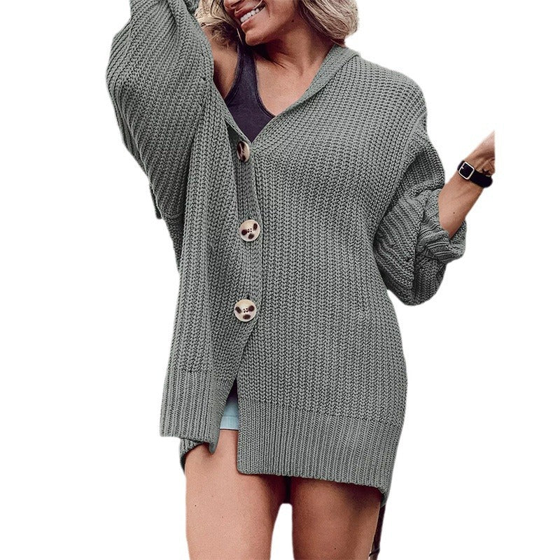 Damen Grobstrickjacke mit Kapuze und großen Taschen EB
