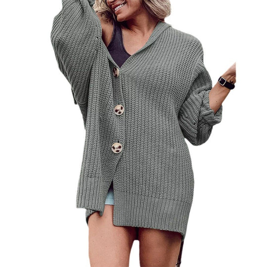 Damen Grobstrickjacke mit Kapuze und großen Taschen EB