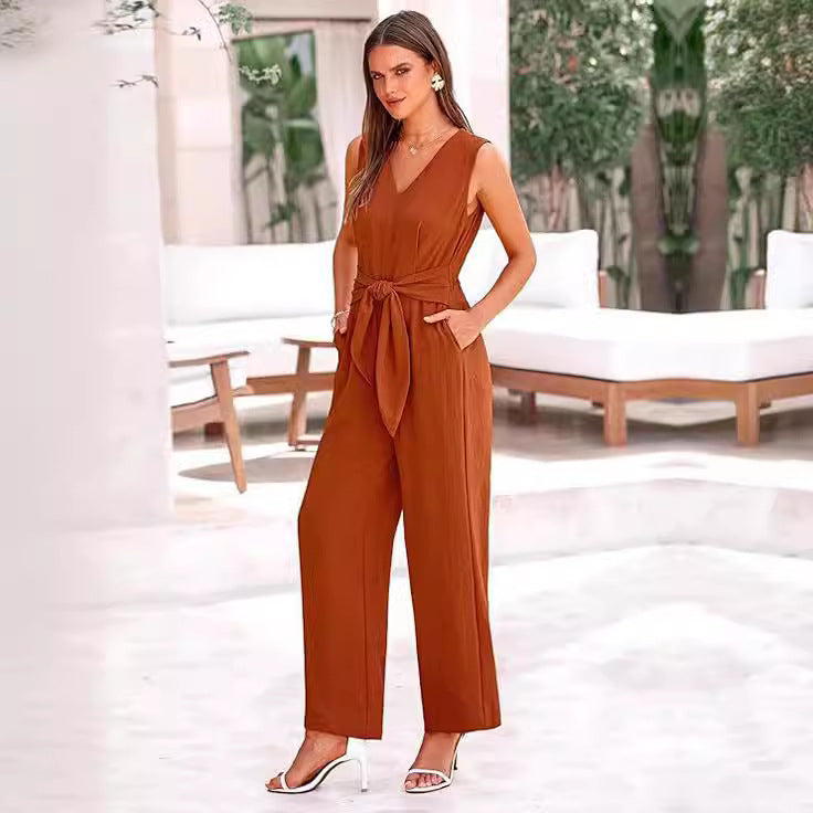 Damen eleganter Jumpsuit mit tailliertem Schnitt und weitem Bein EB
