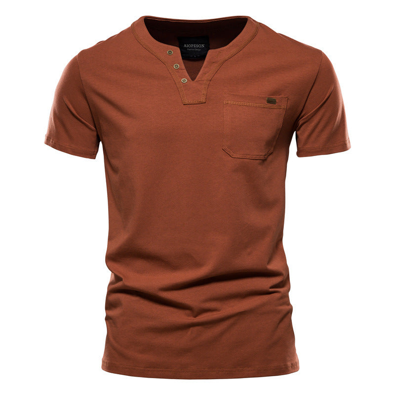 Herren Kurzarm-Shirt mit modernem Henley-Ausschnitt und Brusttasche EB