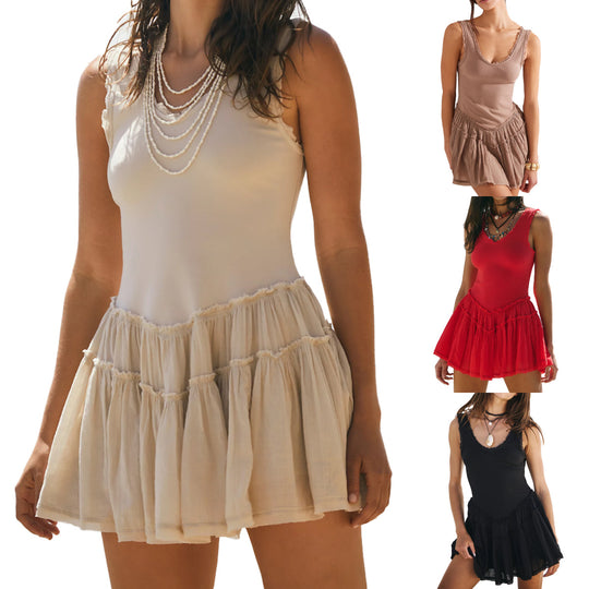 Damen lässiges Sommerkleid mit Rüschendetails und figurbetontem Oberteil EB
