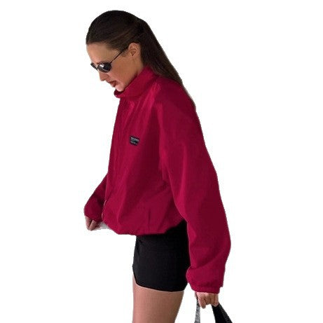 Damen Sportliche Oversized-Jacke mit hohem Kragen und Reißverschluss EB