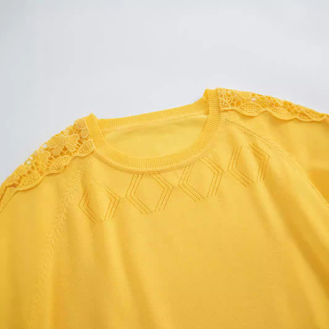 Damen Eleganter Pullover mit Spitzenärmeln und raffiniertem Design EB