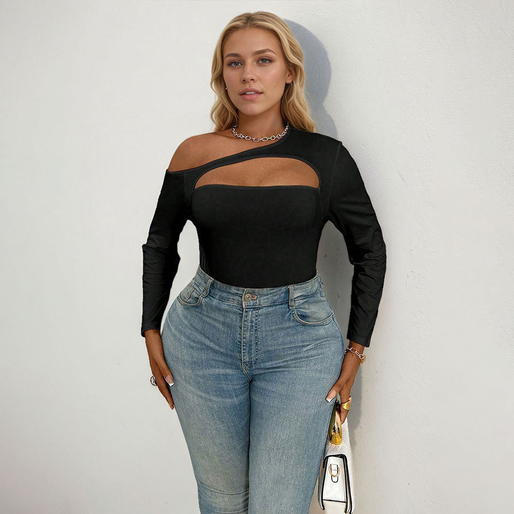 Damen Body mit asymmetrischem Cut-Out und langen Ärmeln EB