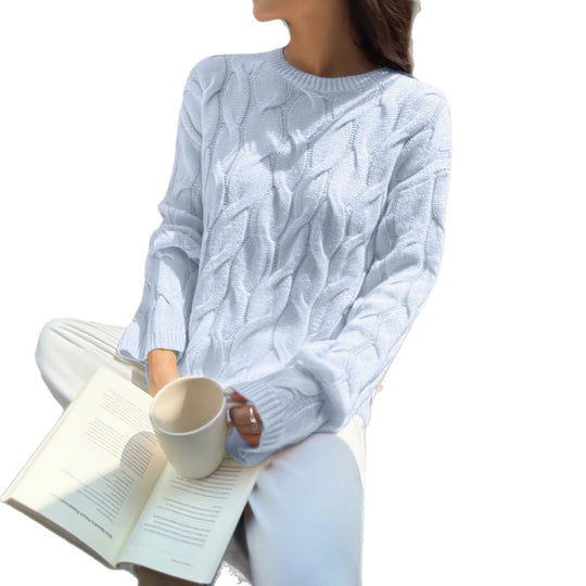 Damen nan oversized Zopfstrickpullover mit Rundhalsausschnitt und weichem Fall EB
