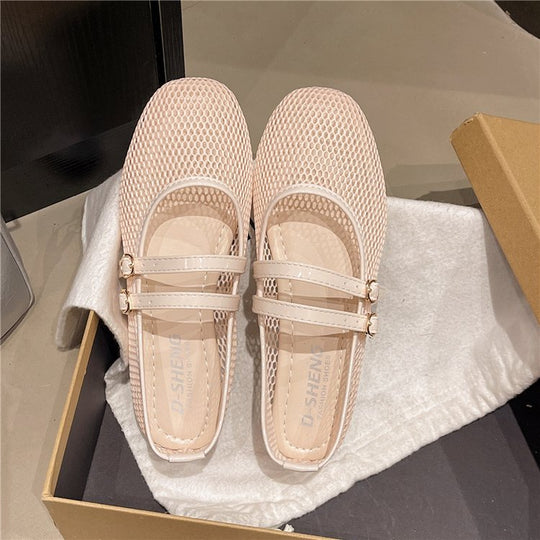 Damen atmungsaktive Ballerinas mit Doppelschnalle EB