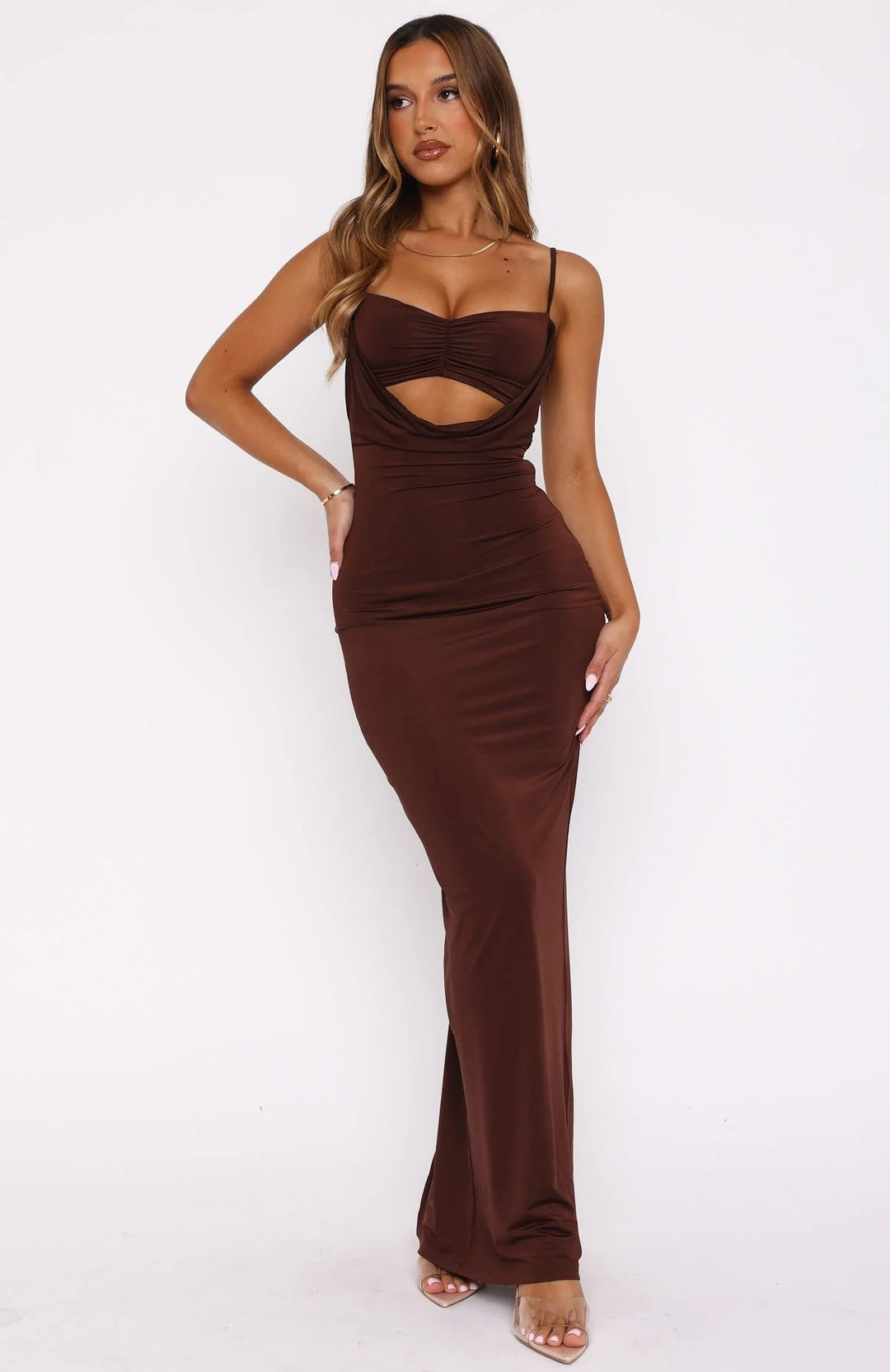 Damen Elegantes Cut-Out Maxikleid EB