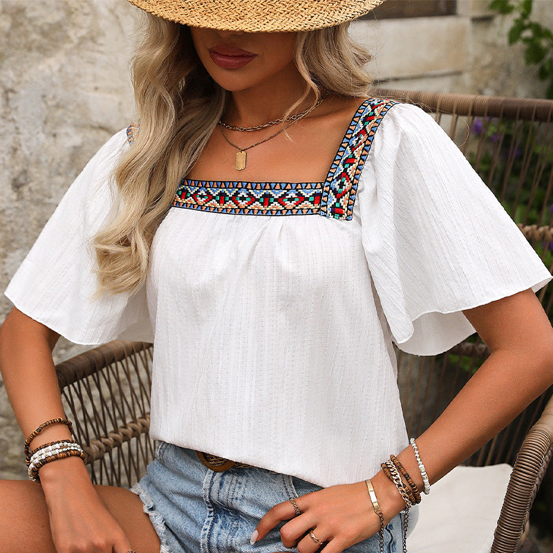 Damen Luftige Sommerbluse mit Stickereien EB