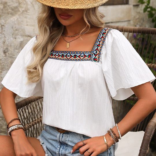 Damen Luftige Sommerbluse mit Stickereien EB