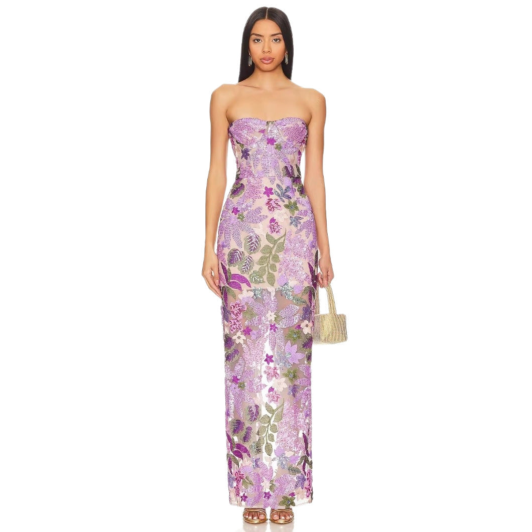 Damen Schickes Abendkleid mit floralem Design und figurbetonter Silhouette EB