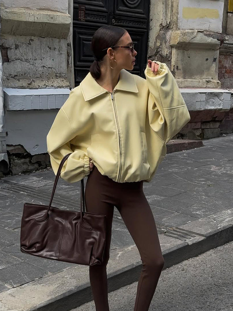 Damen Oversized Sweatjacke mit modernem Stehkragen EB
