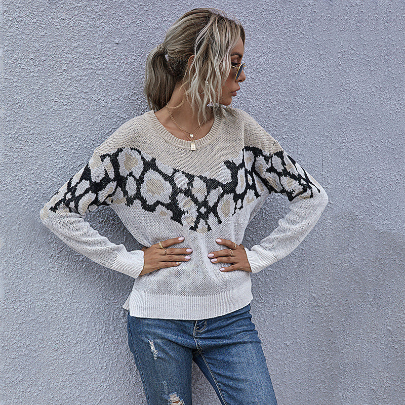 Damen Strickpullover mit modernem grafischen Muster und lässigem Schnitt EB