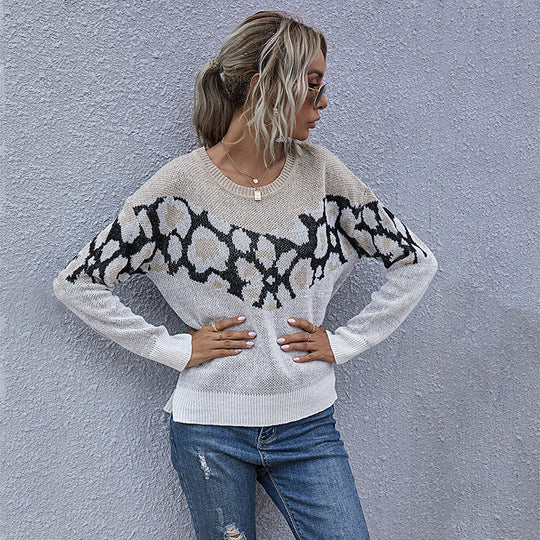 Damen Strickpullover mit modernem grafischen Muster und lässigem Schnitt EB