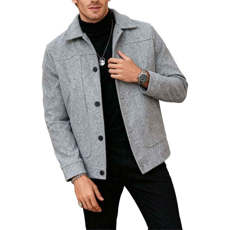 Herren nan moderner Trucker-Overshirt aus Velourslederimitat mit Ziernähten und aufgesetzten Taschen EB