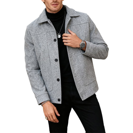 Herren nan moderner Trucker-Overshirt aus Velourslederimitat mit Ziernähten und aufgesetzten Taschen EB