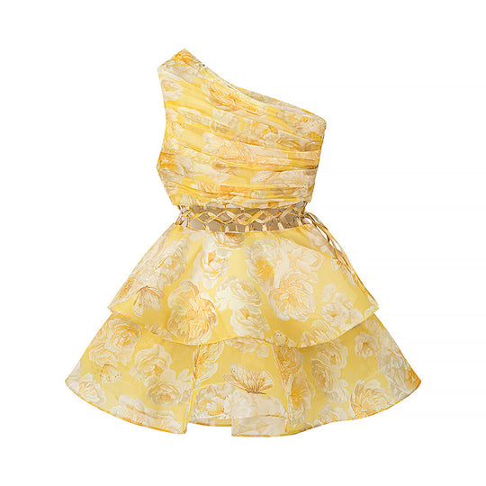 Damen Maxikleid mit asymmetrischem Schnitt und verspieltem Rüschendesign EB