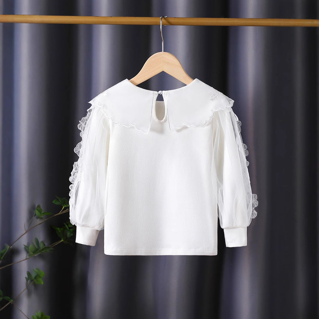 Mädchen elegante Bluse mit floralen Spitzenapplikationen EB