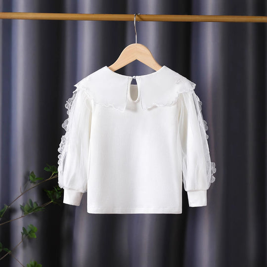 Mädchen elegante Bluse mit floralen Spitzenapplikationen EB