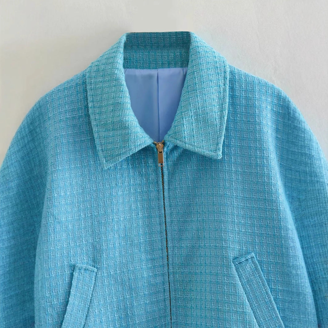 Damen cropped Jacke mit strukturierter Oberfläche und seitlichen Eingrifftaschen EB