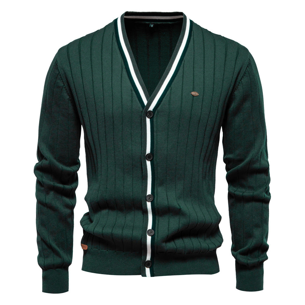 Herren Strickjacke mit elegantem V-Ausschnitt und feiner Rippstruktur EB