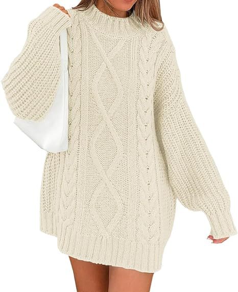 Damen Grobstrick Pulloverkleid mit asymmetrischem Saum und Zopfdesign EB