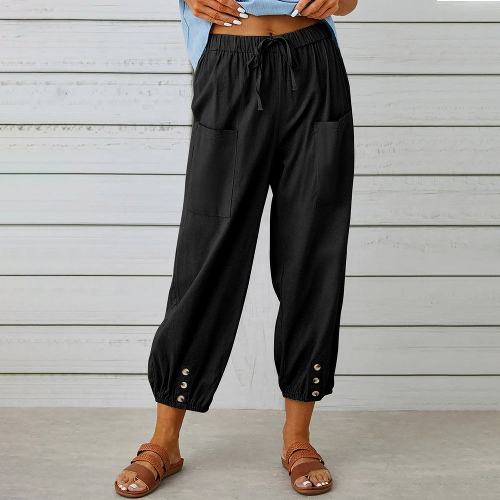Damen Bequeme Freizeithose mit seitlichen Taschen und Bündchen EB