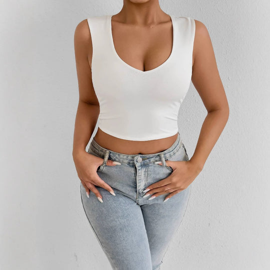 Damen figurbetontes Crop-Top mit tiefem V-Ausschnitt EB