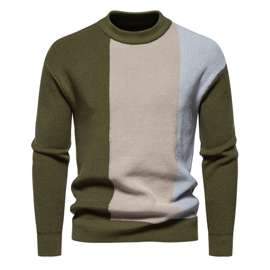 Herren Strickpullover mit modernem Farbblockdesign und hohem Kragen EB