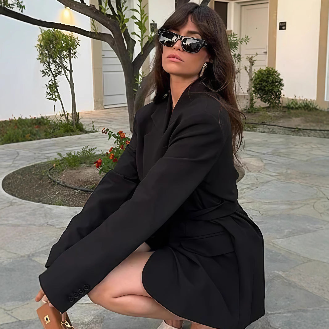 Damen Modischer Oversized Blazer mit Gürtel EB