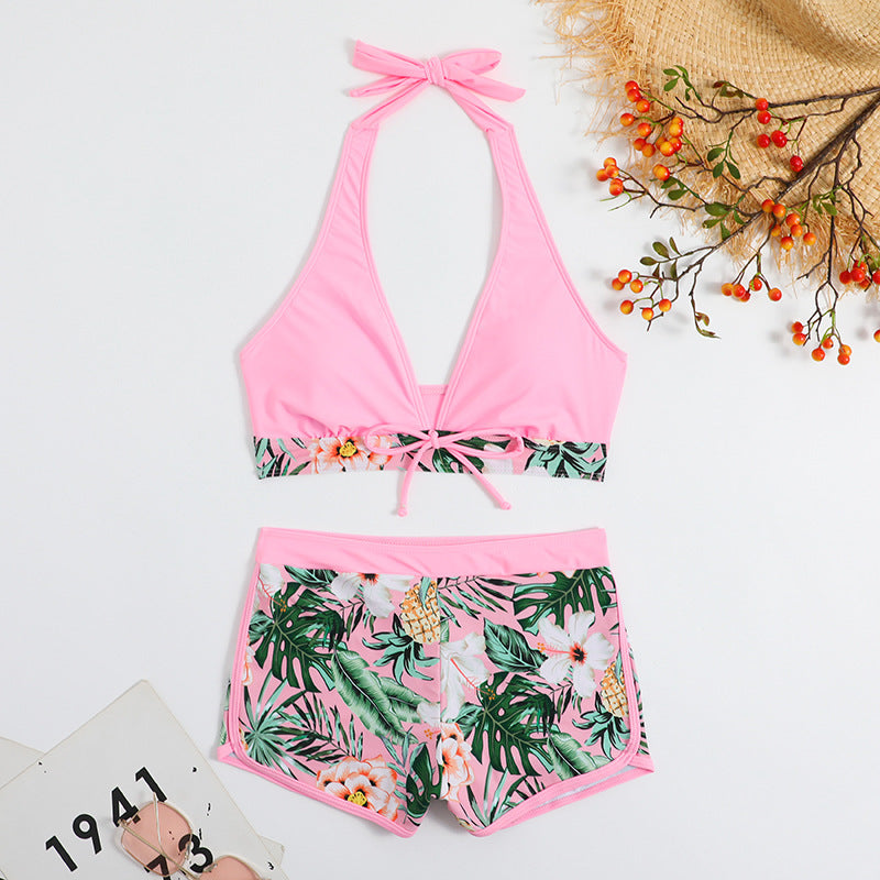 Damen Bikini-Set mit floralem Muster und herausnehmbarem Push-Up-BH EB