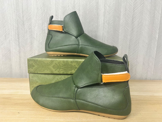 Unisex nan knöchelhohe Lederimitat-Boots mit Klettverschluss und rutschfester Gummisohle EB