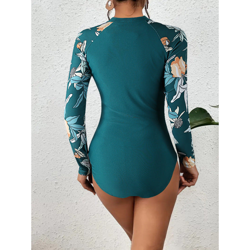 Damen Surfanzug mit floralem Farbdesign und sportlichem Reißverschluss EB
