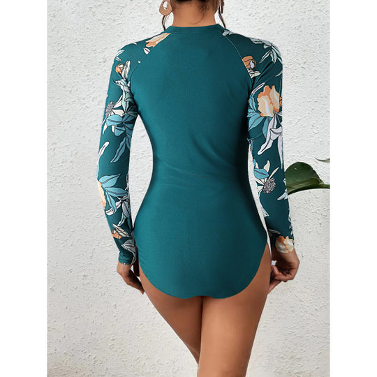 Damen Surfanzug mit floralem Farbdesign und sportlichem Reißverschluss EB