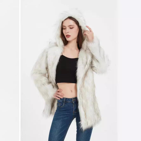 Damen Coole und lässige Kunstpelzjacke EB