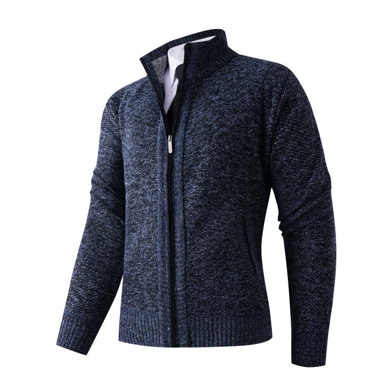Herren stylische Strickjacke mit hohem Kragen und praktischen Taschen EB