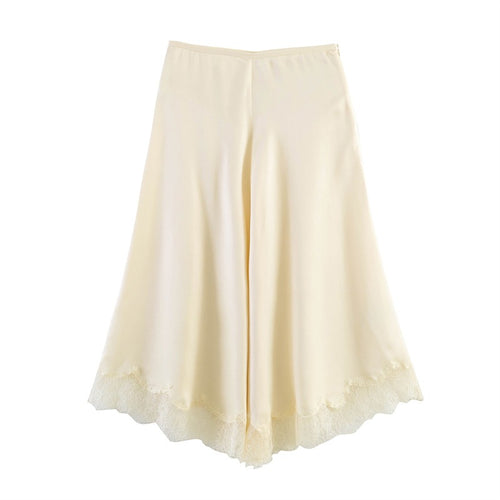 Damen elegante Palazzo-Hose mit zartem Spitzenbesatz EB