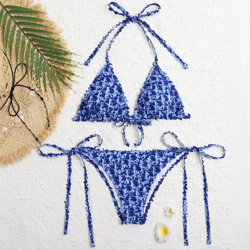 Damen Triangel-Bikini mit floralem Rüschendesign EB