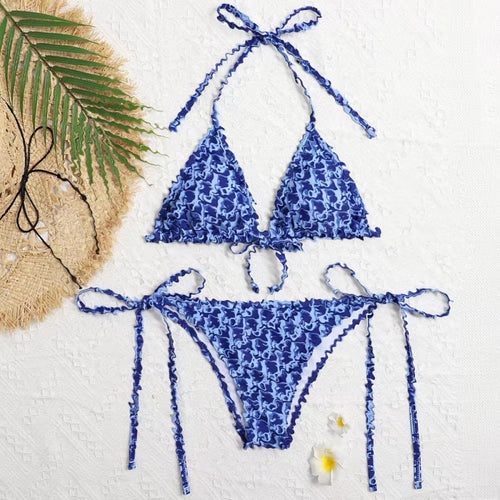 Damen Triangel-Bikini mit floralem Rüschendesign EB