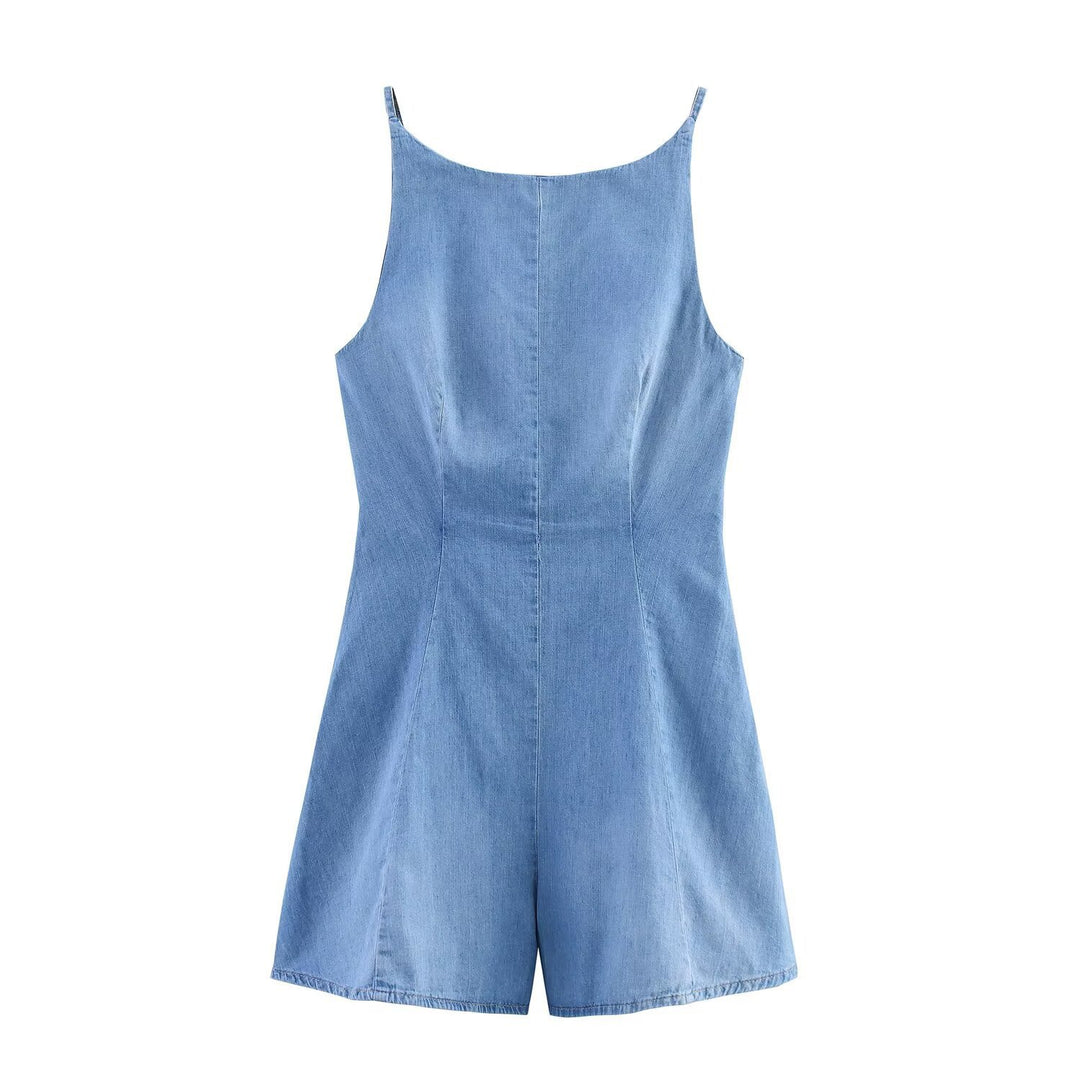 Damen Denim Jumpsuit mit schmalem Schnitt und verstellbaren Trägern EB