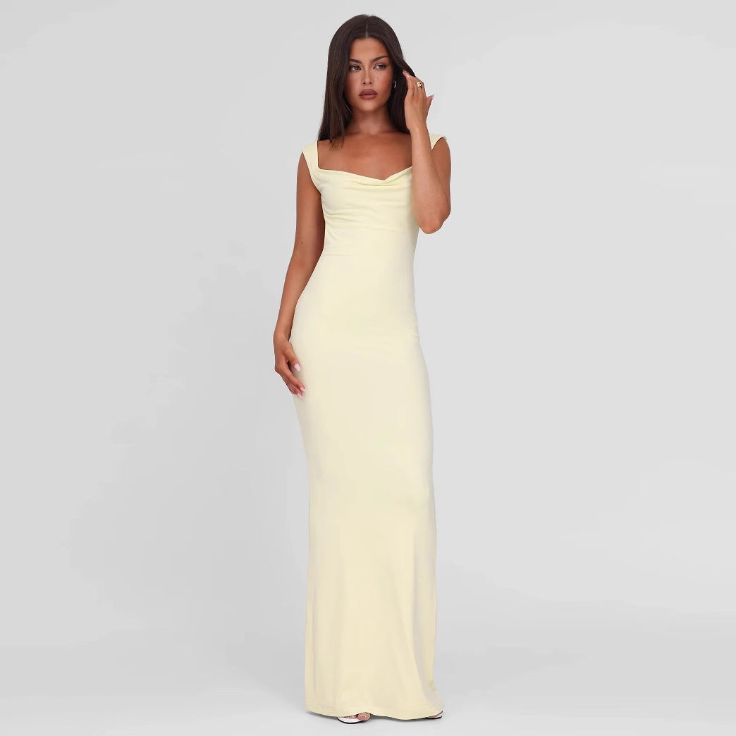Damen Elegantes Maxikleid mit tiefem Ausschnitt und hochwertigem Stoff EB