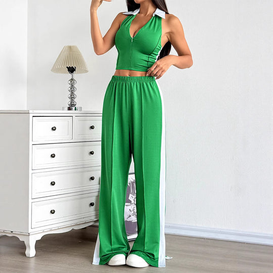 Damen Zweiteiliges Set mit cropped Oberteil und weit geschnittener Hose EB
