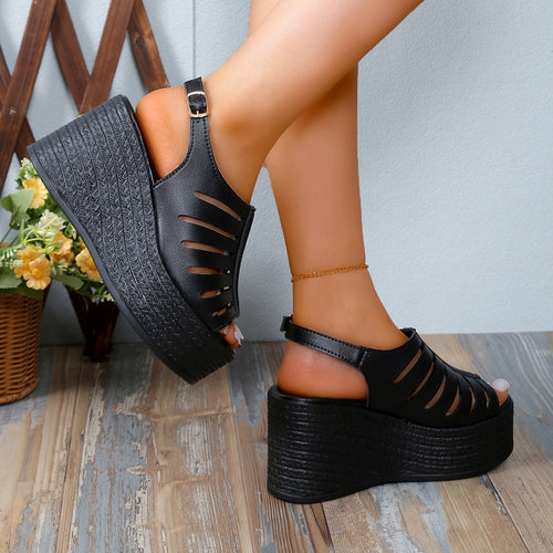 Damen Wedge-Pantoletten mit dekorativem Cut-Out-Design und rutschfester Sohle EB