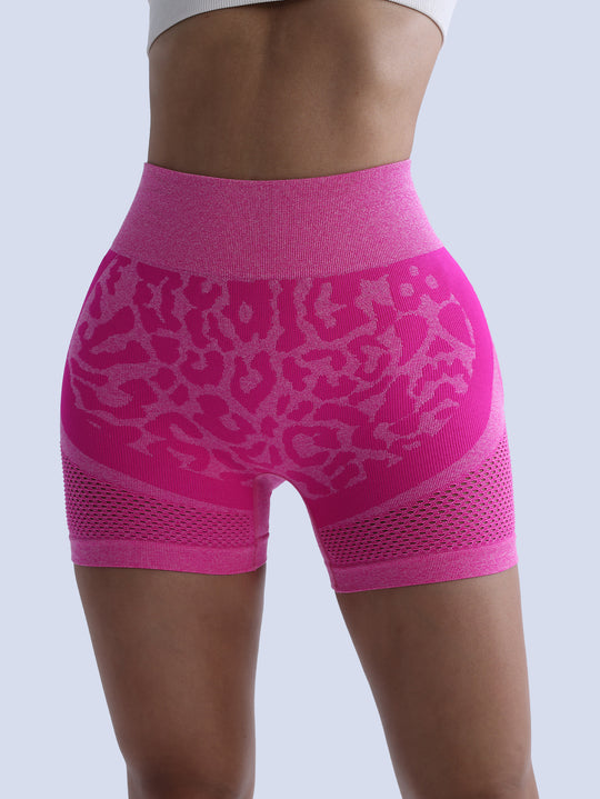 Damen Sportliche Radlerhosen mit atmungsaktivem Mesh-Einsatz und Leopard-Design EB