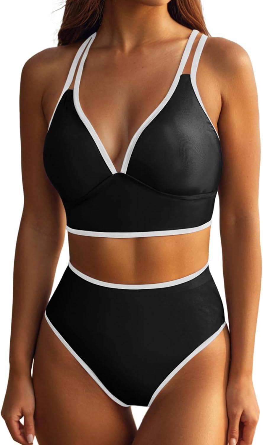 Damen Bikini-Set mit elegantem Hochgeschnittenen Höschen und verstellbaren Trägern EB