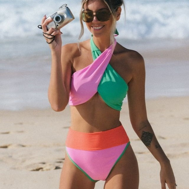 Damen Hochgeschnittener Bikini mit schickem Wickel-Design EB