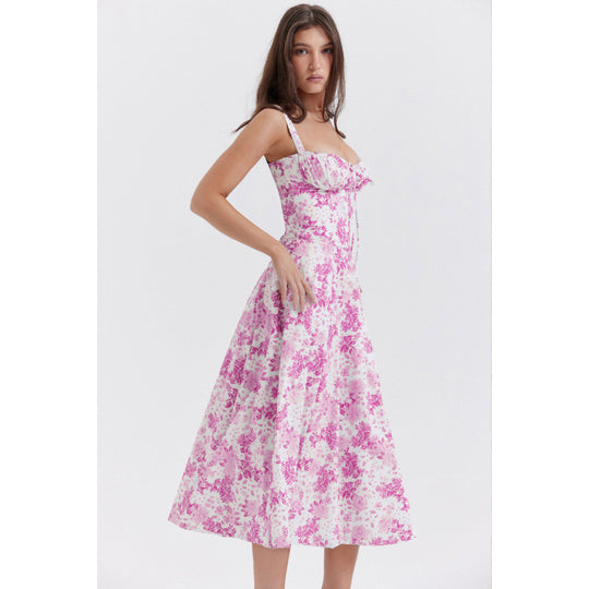 Damen Maxikleid mit floralem Design und elegantem Schlitz EB