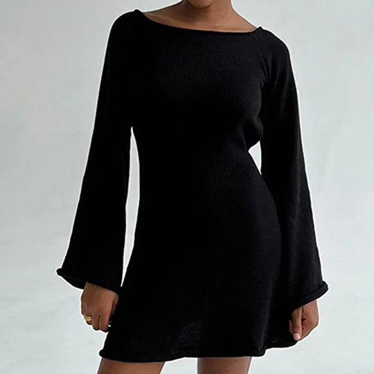 Damen elegantes Strickkleid mit weitem Ärmel und figurbetonter Silhouette EB