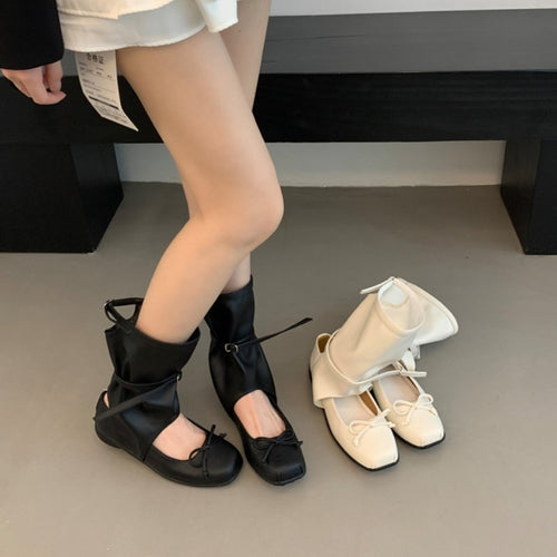 Damen modische Ballerinas mit elastischem Riemen und charmantem Schleifenakzent EB