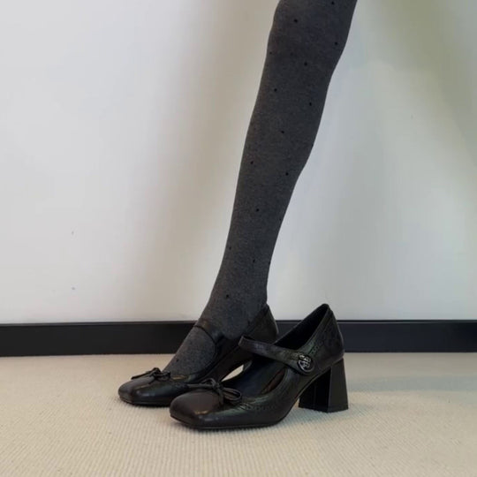 Damen Mary Jane Absatzschuhe mit dekorativen Schleifen und komfortablem Blockabsatz EB